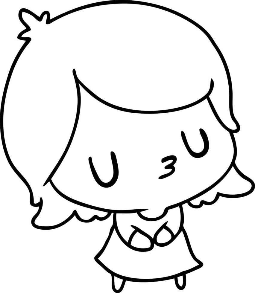 line drawing of a cute kawaii girl vector