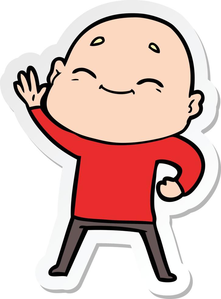 sticker of a happy cartoon bald man vector