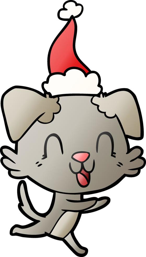 laughing gradient cartoon of a dog wearing santa hat vector
