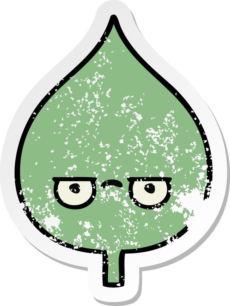 distressed sticker of a cute cartoon expressional leaf vector