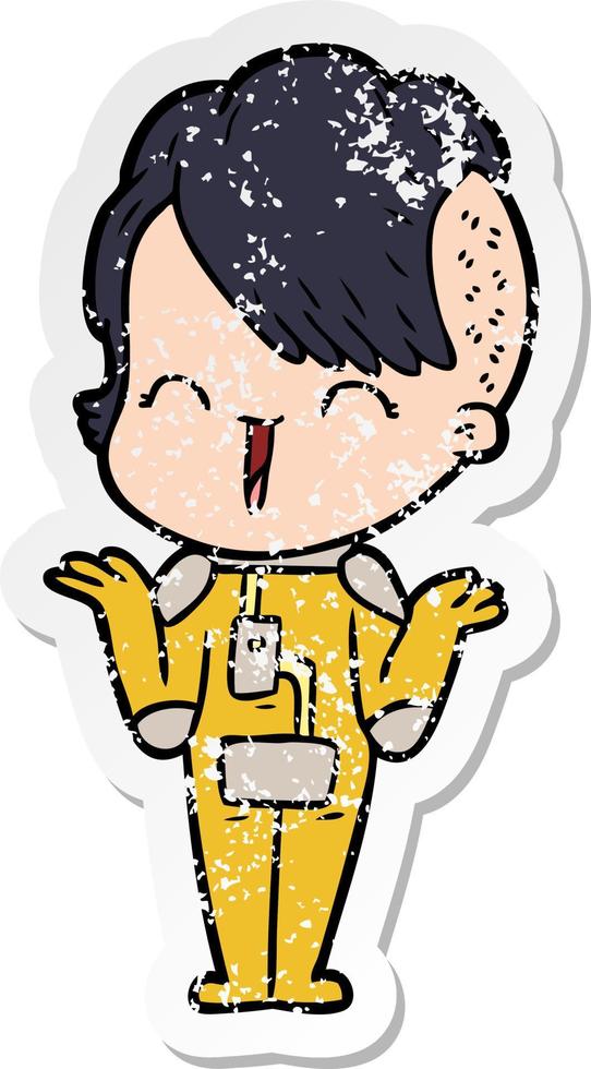 distressed sticker of a cartoon happy hipster girl vector