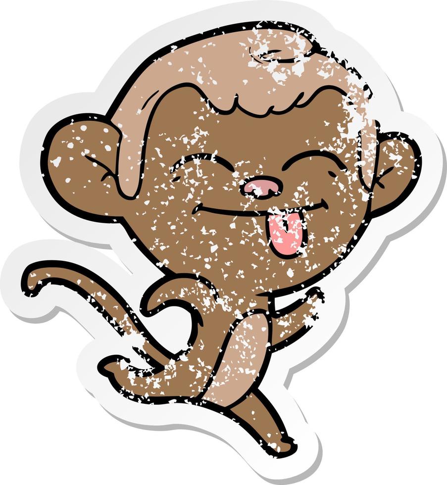 distressed sticker of a funny cartoon monkey vector