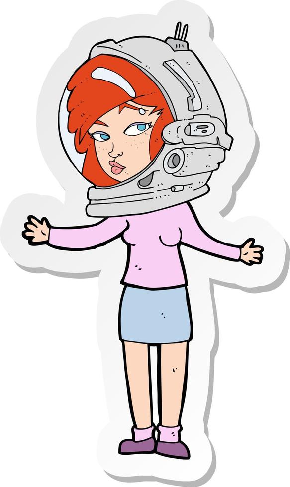 pegatina de una mujer de dibujos animados con casco de astronauta vector