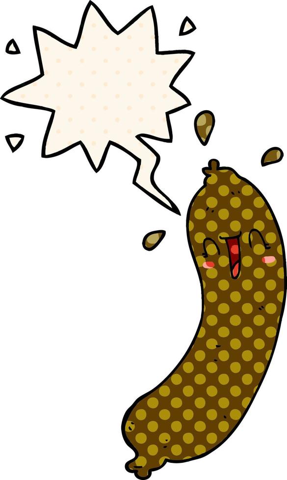 happy cartoon sausage and speech bubble in comic book style vector