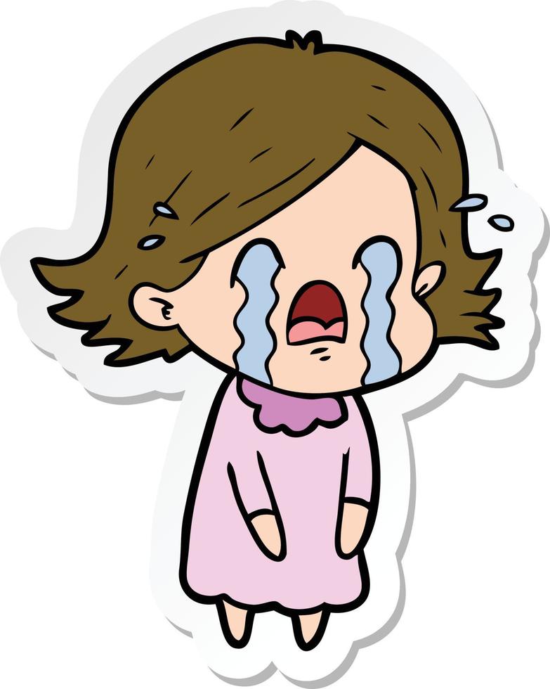 sticker of a cartoon woman crying vector