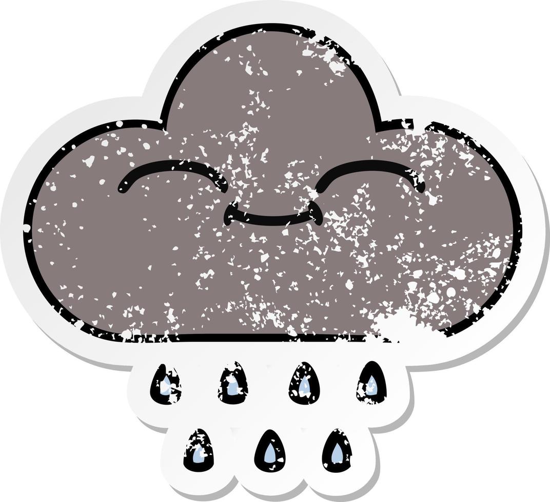 distressed sticker of a cute cartoon storm rain cloud vector