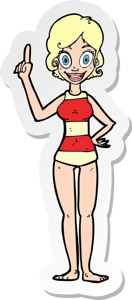 pegatina de una mujer de dibujos animados en traje de baño a rayas vector