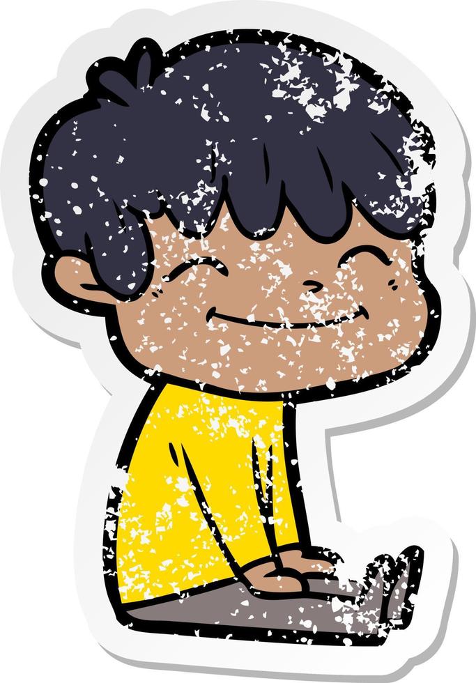 distressed sticker of a cartoon happy boy vector