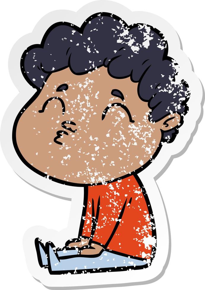 distressed sticker of a cartoon man pouting vector