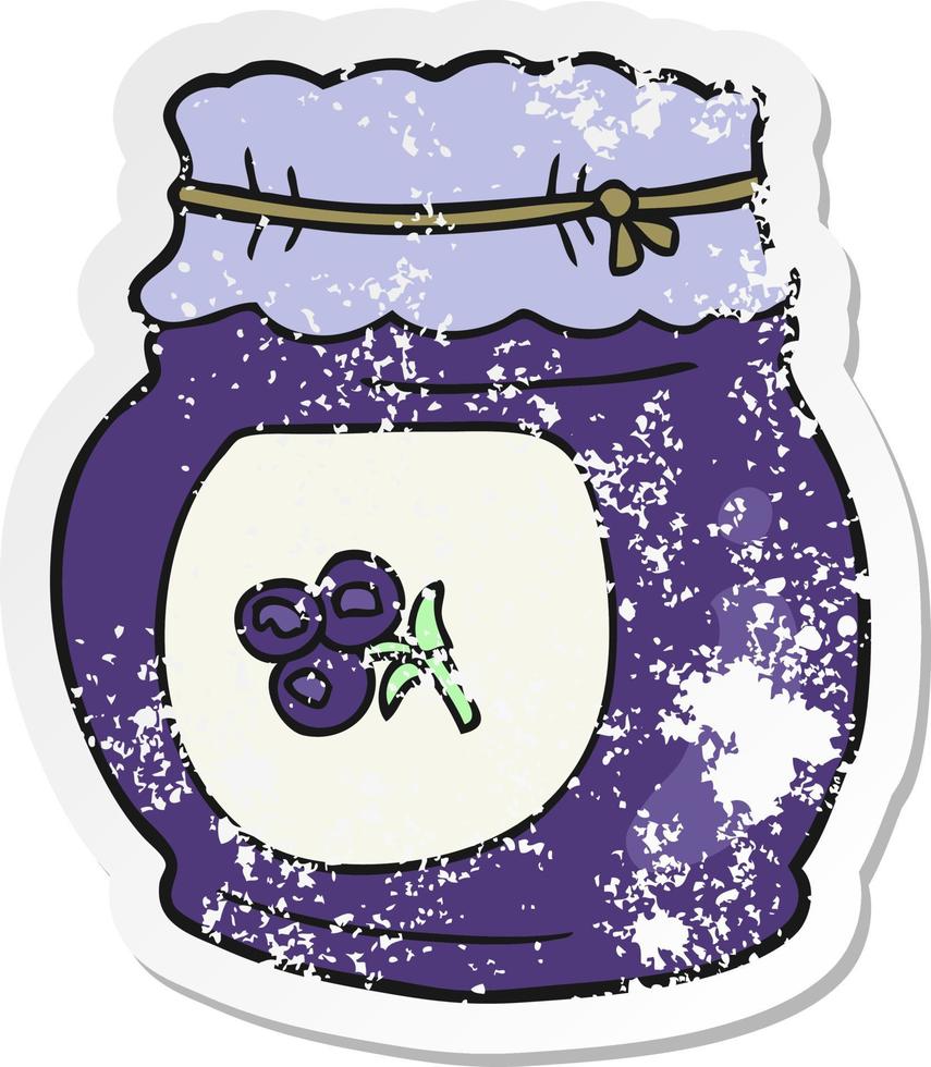 retro distressed sticker of a cartoon blueberry jam vector