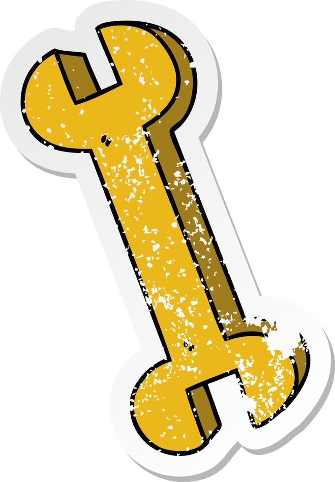 distressed sticker of a quirky hand drawn cartoon spanner vector
