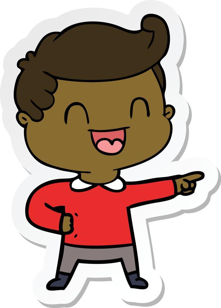 sticker of a cartoon happy man pointing vector