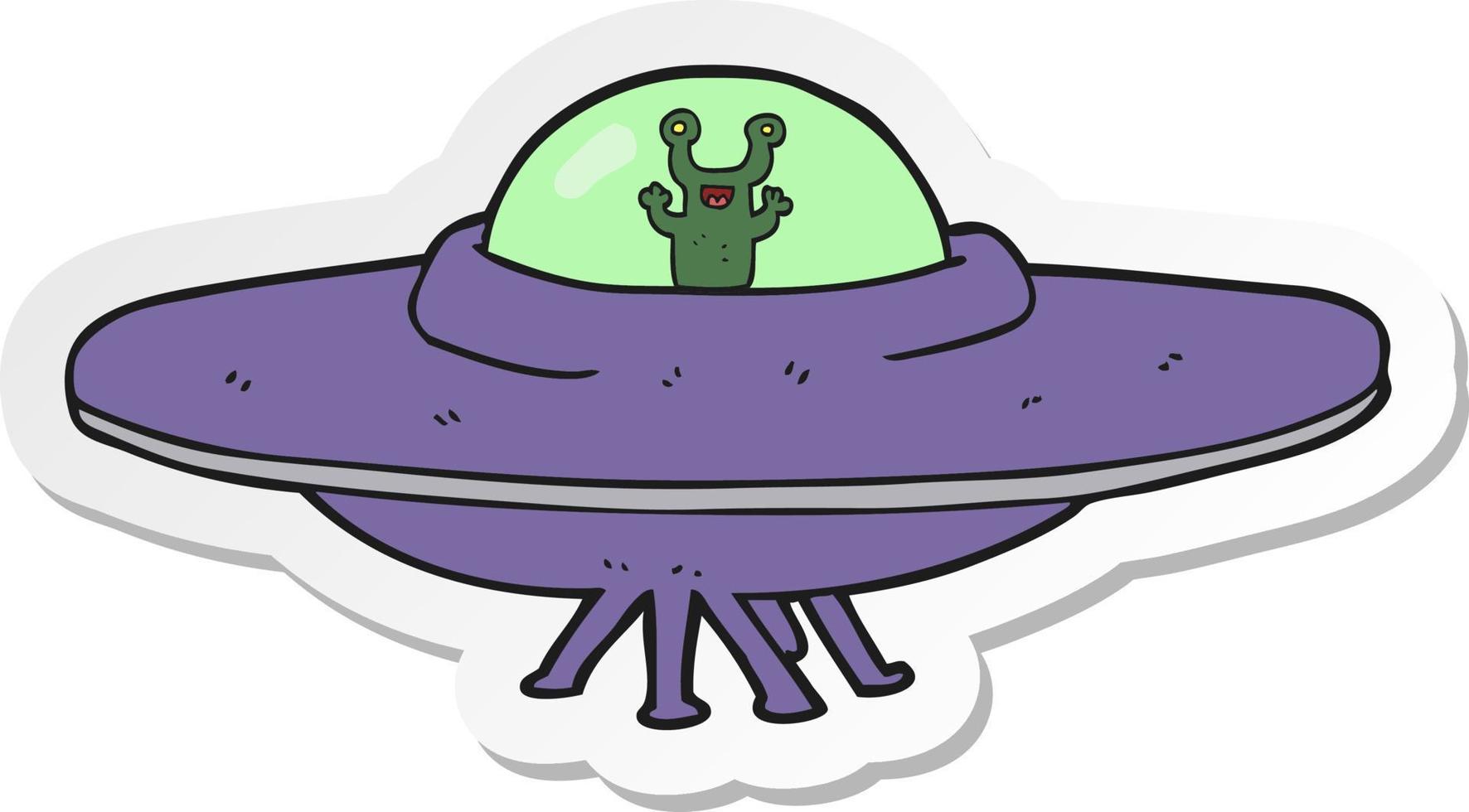 sticker of a cartoon alien spaceship vector