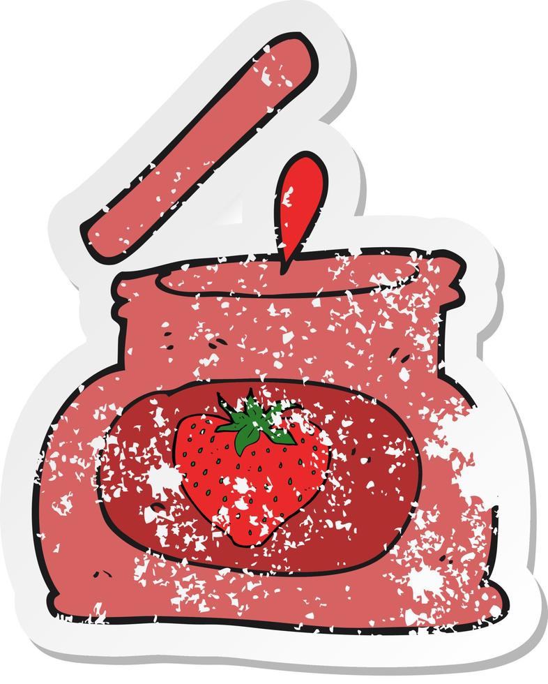 retro distressed sticker of a cartoon popping jar of jam vector