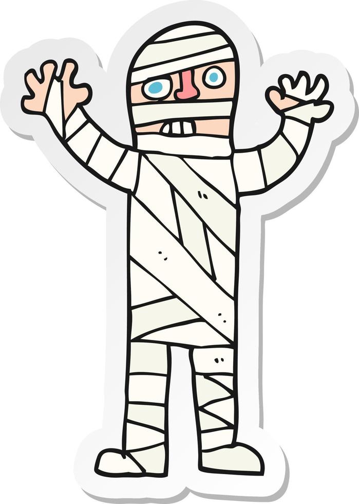 sticker of a cartoon bandaged mummy vector