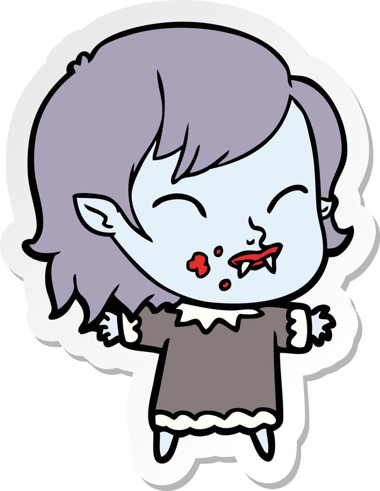 sticker of a cartoon vampire girl with blood on cheek vector