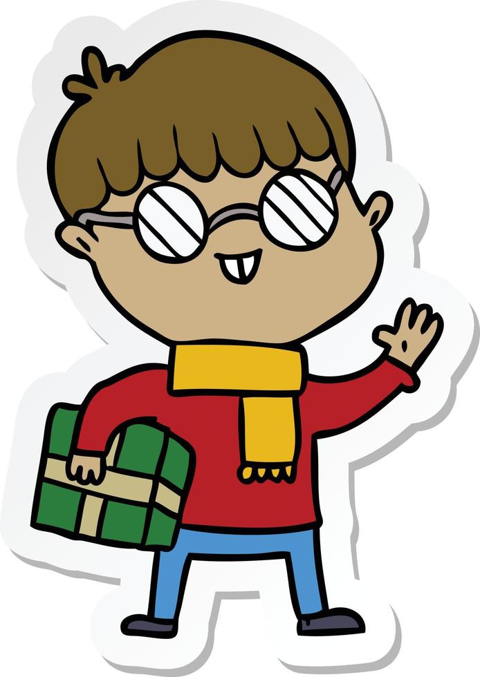 sticker of a cartoon boy wearing spectacles vector