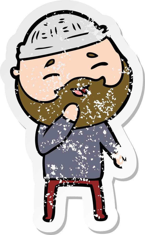 distressed sticker of a cartoon happy bearded man vector