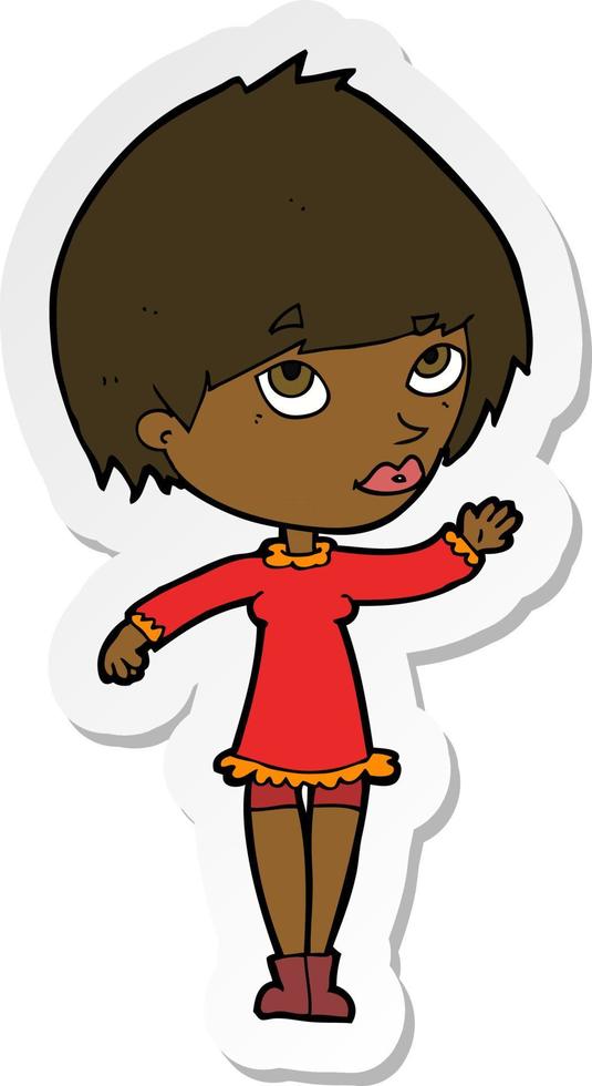 sticker of a cartoon woman waving vector