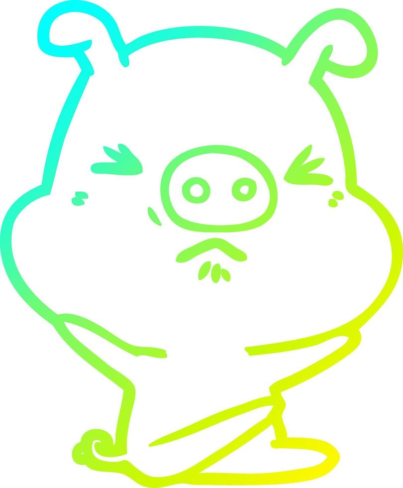 cold gradient line drawing cartoon angry pig vector