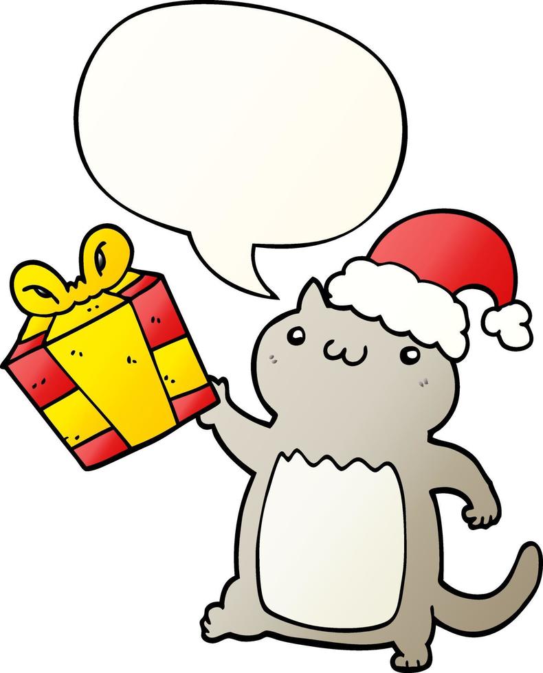 cute cartoon christmas cat and speech bubble in smooth gradient style vector