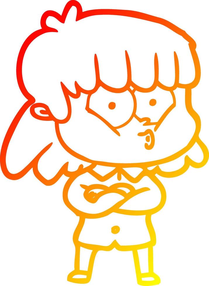 warm gradient line drawing cartoon whistling girl vector