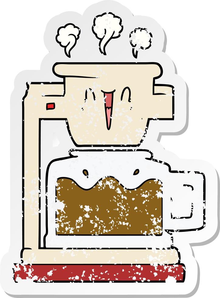 distressed sticker of a steaming hot coffee pot vector