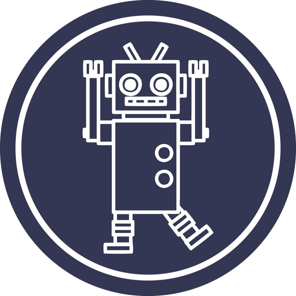 dancing robot circular icon vector