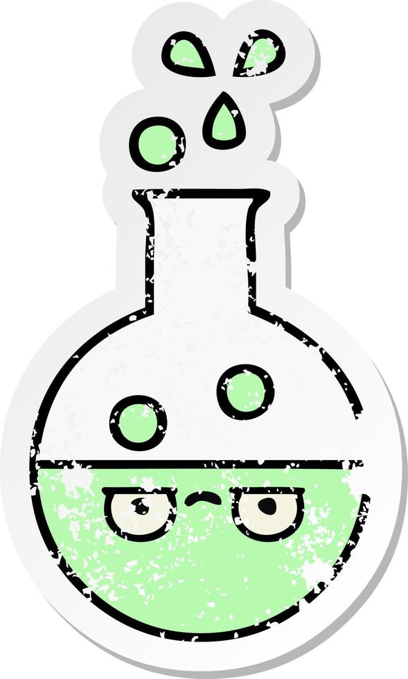 distressed sticker of a cute cartoon test tube vector