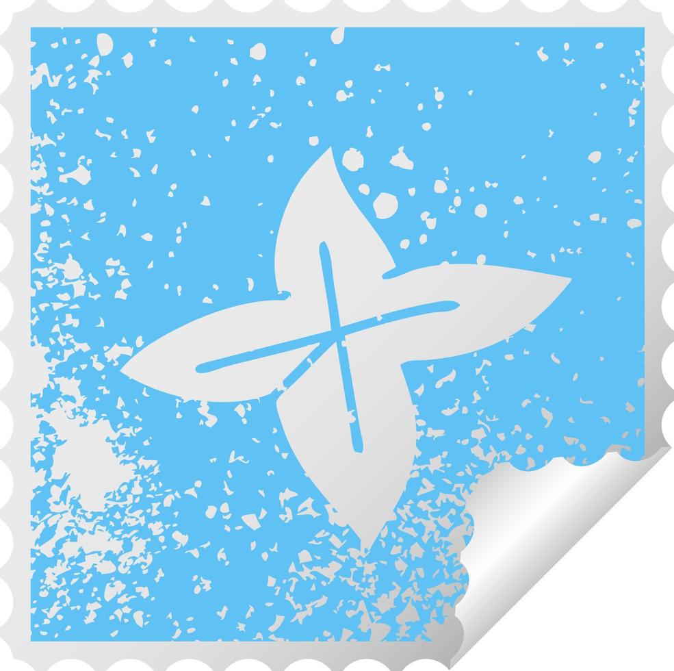 distressed square peeling sticker symbol autumn leaf vector