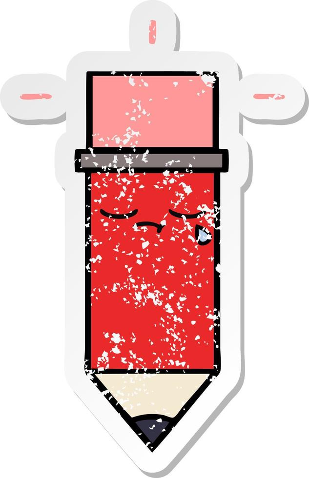 distressed sticker of a cute cartoon pencil vector