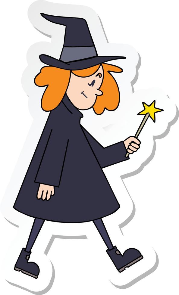 sticker of a quirky hand drawn cartoon witch vector