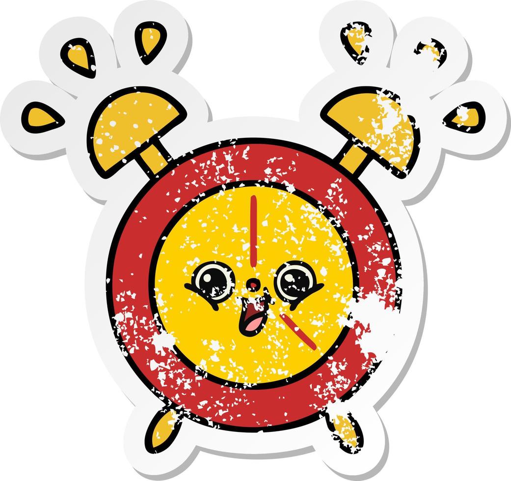 distressed sticker of a cute cartoon alarm clock vector