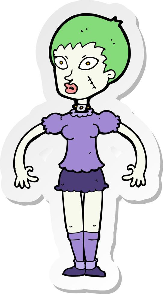 sticker of a cartoon zombie monster woman vector