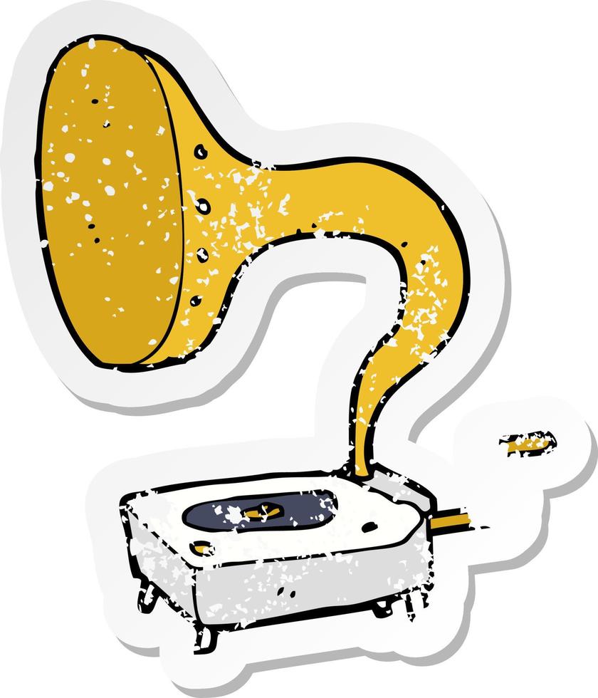 retro distressed sticker of a cartoon gramophone vector