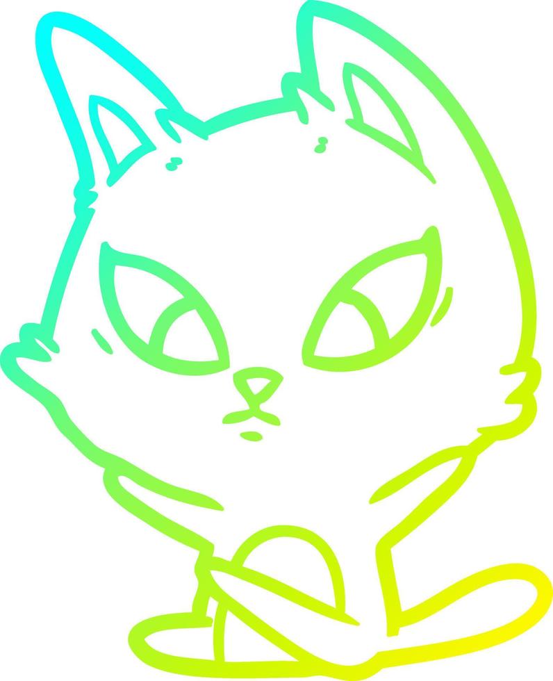 cold gradient line drawing confused cartoon cat sitting vector