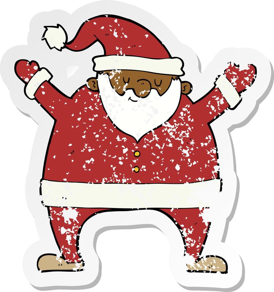 retro distressed sticker of a cartoon santa claus vector