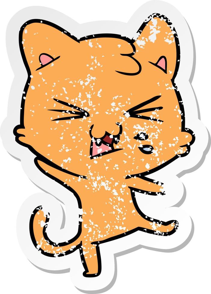 distressed sticker of a cartoon hissing cat vector