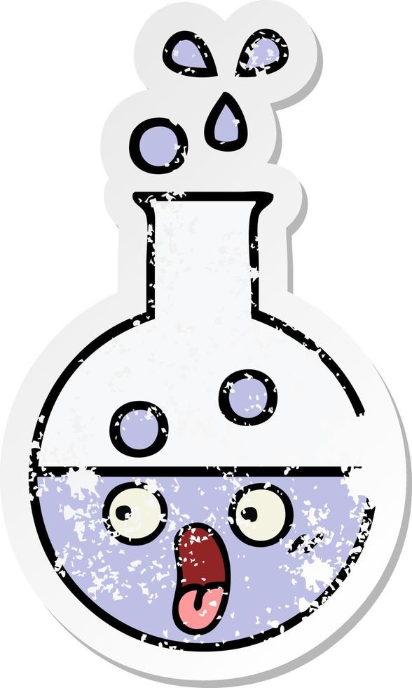 distressed sticker of a cute cartoon test tube vector