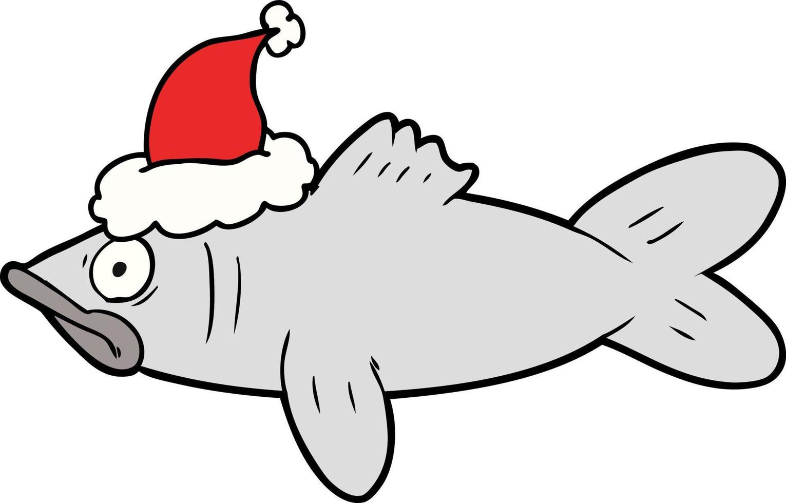 line drawing of a fish wearing santa hat vector