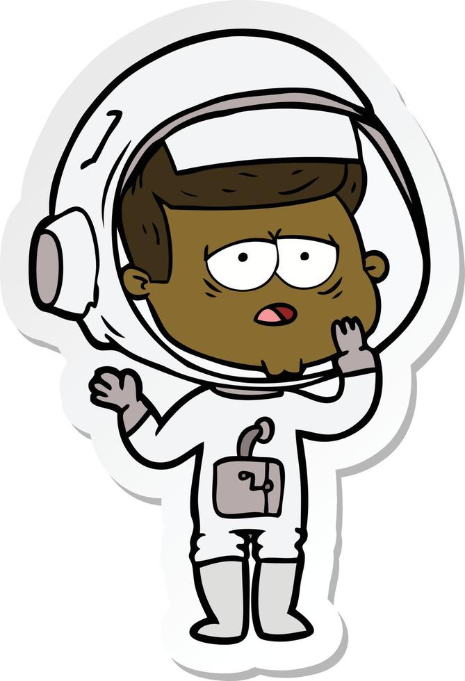 sticker of a cartoon tired astronaut vector