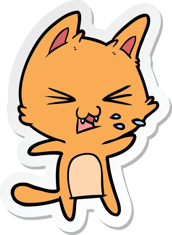 sticker of a cartoon cat hissing vector