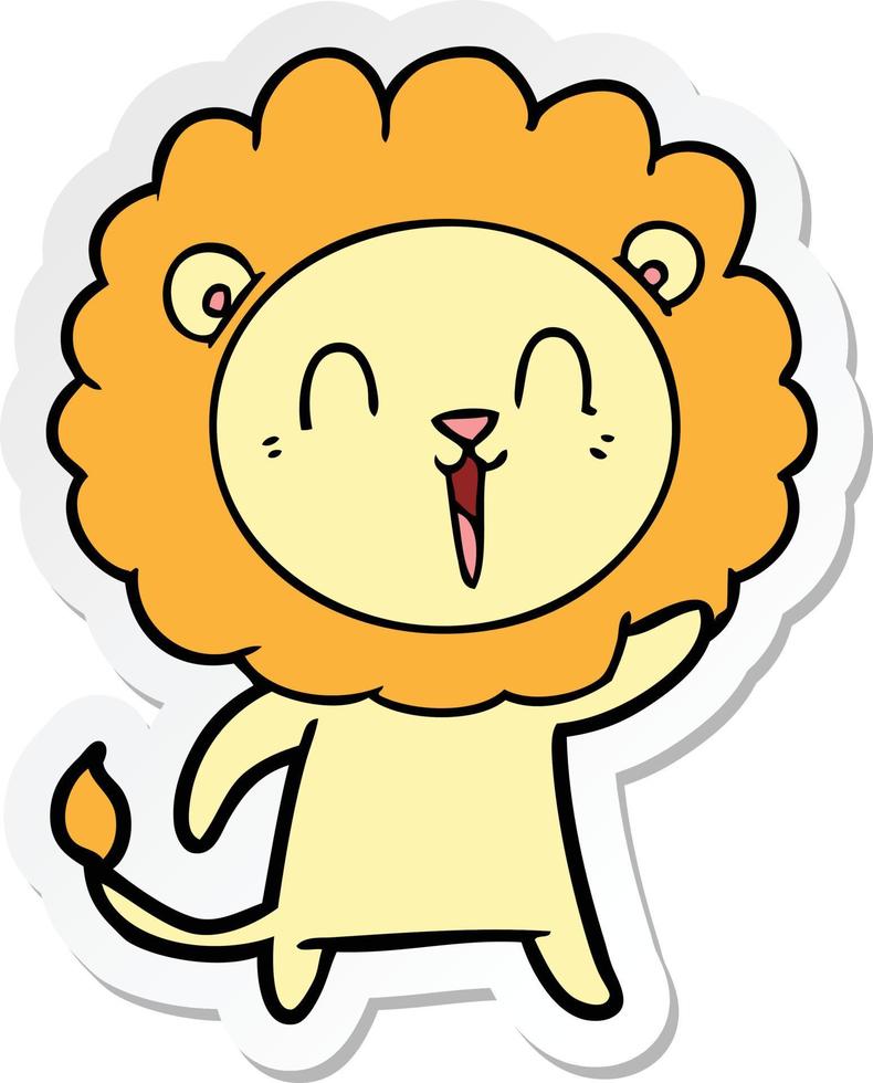 sticker of a laughing lion cartoon vector