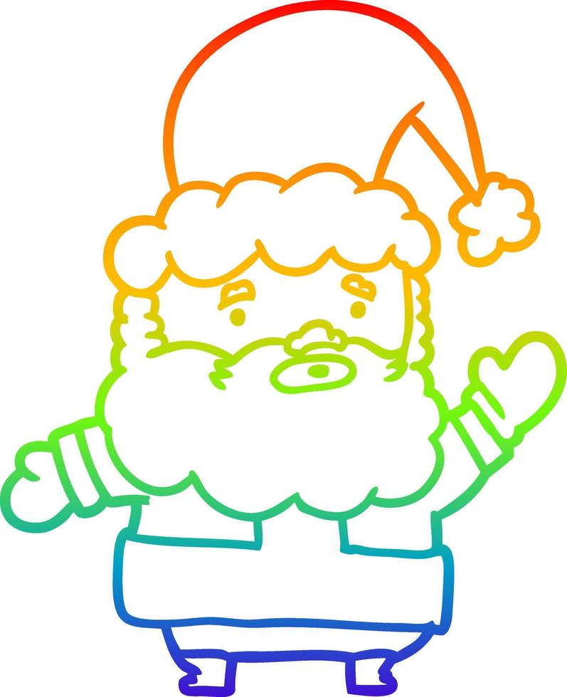 rainbow gradient line drawing santa claus waving vector