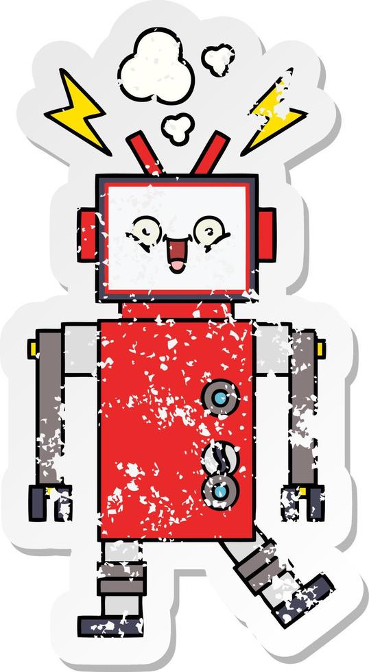 distressed sticker of a cute cartoon robot vector