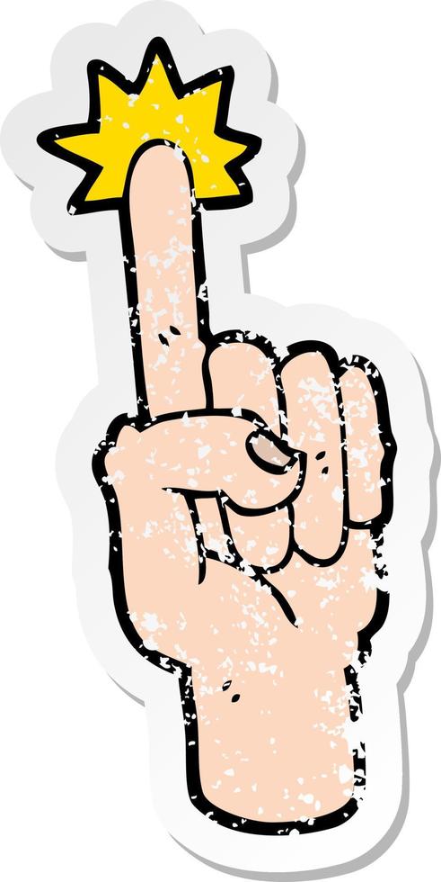 distressed sticker of a cartoon pointing finger vector