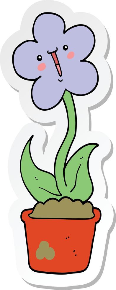 sticker of a cute cartoon flower vector