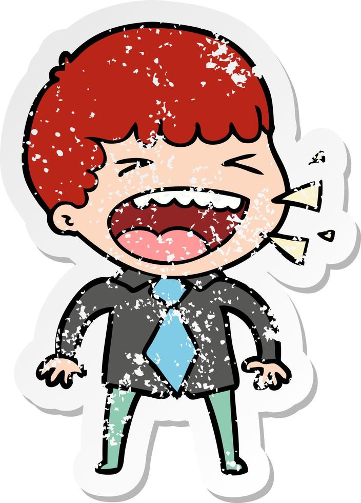 distressed sticker of a cartoon laughing man vector