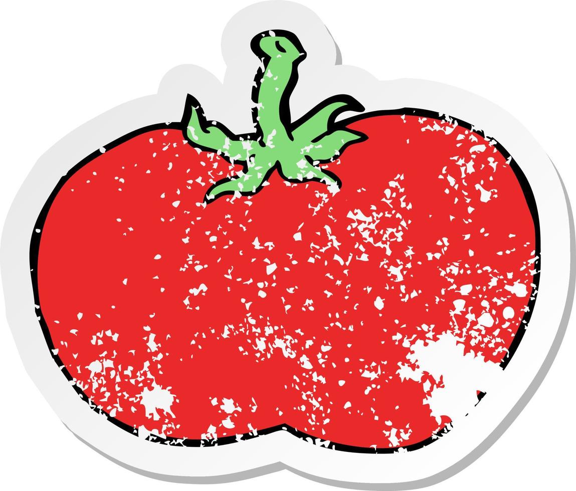 distressed sticker of a cartoon tomato vector