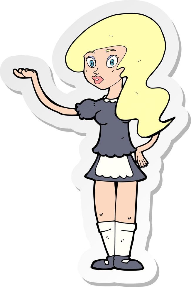 sticker of a cartoon waitress vector
